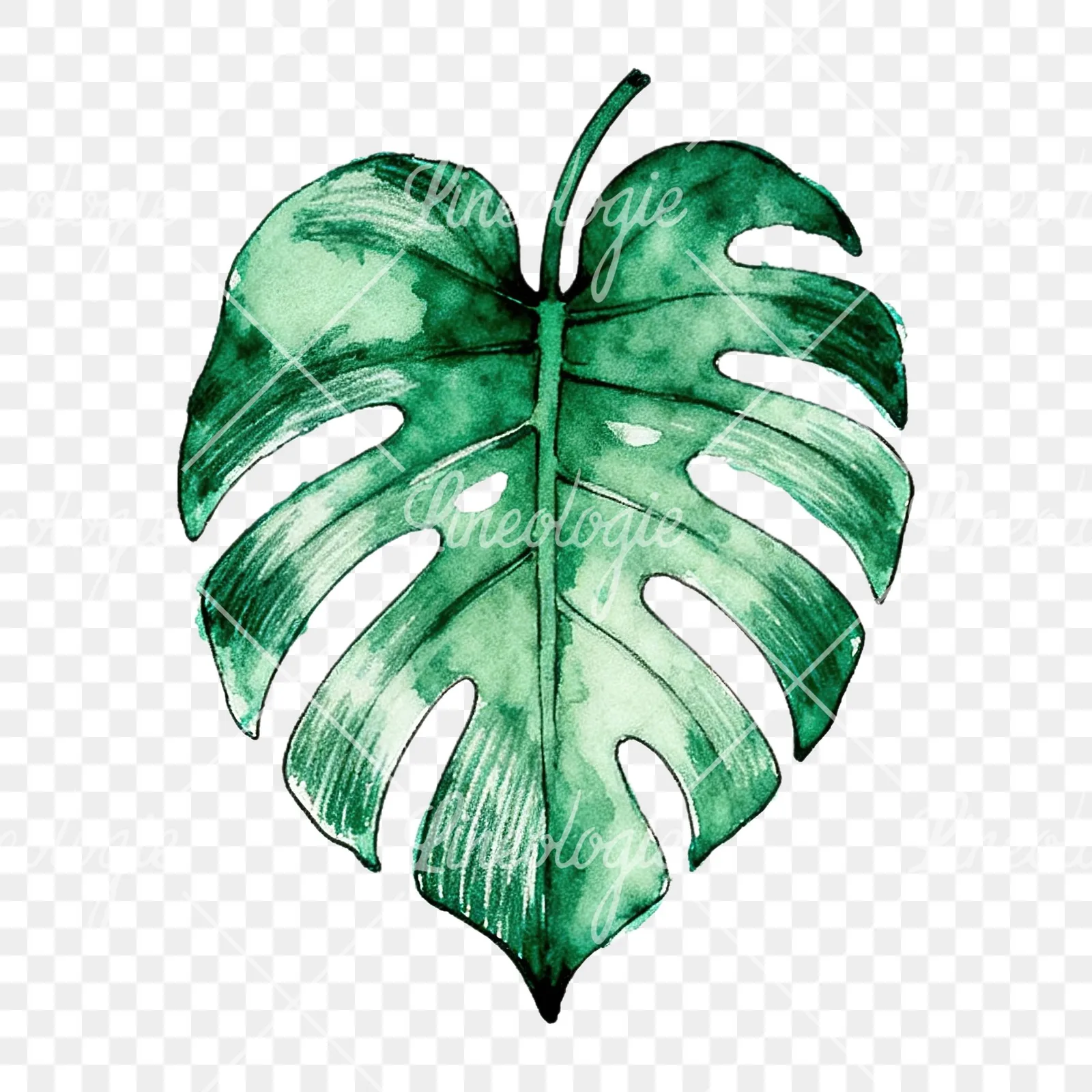 Watercolor philodendron leaf clipart 8 of 9 on a transparent background (PNG)