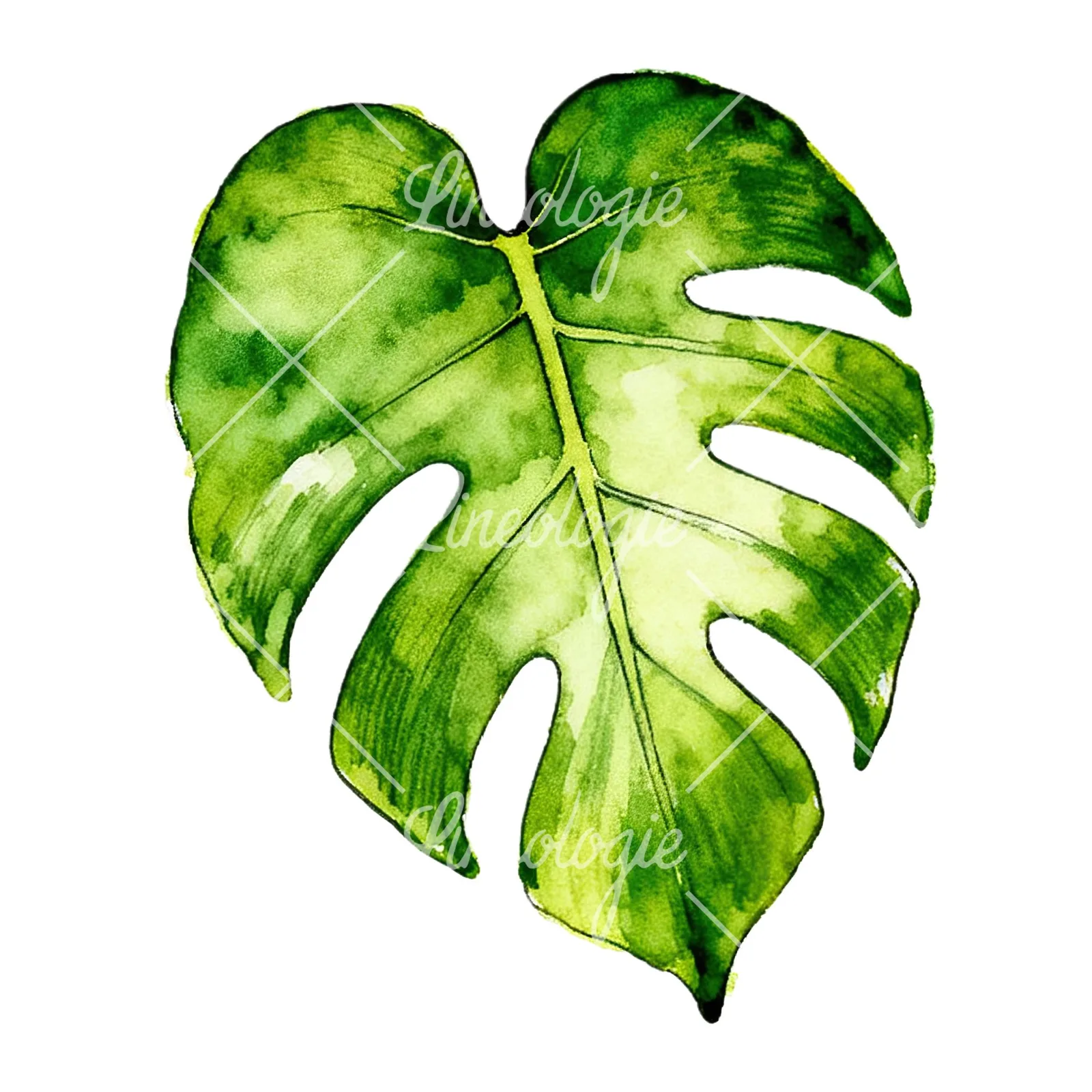 Watercolor philodendron leaf clipart 9 of 9 on a white background (JPG)